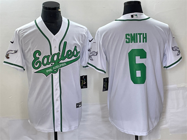 Men's Philadelphia Eagles #6 DeVonta Smith White Cool Base Stitched Baseball Jersey